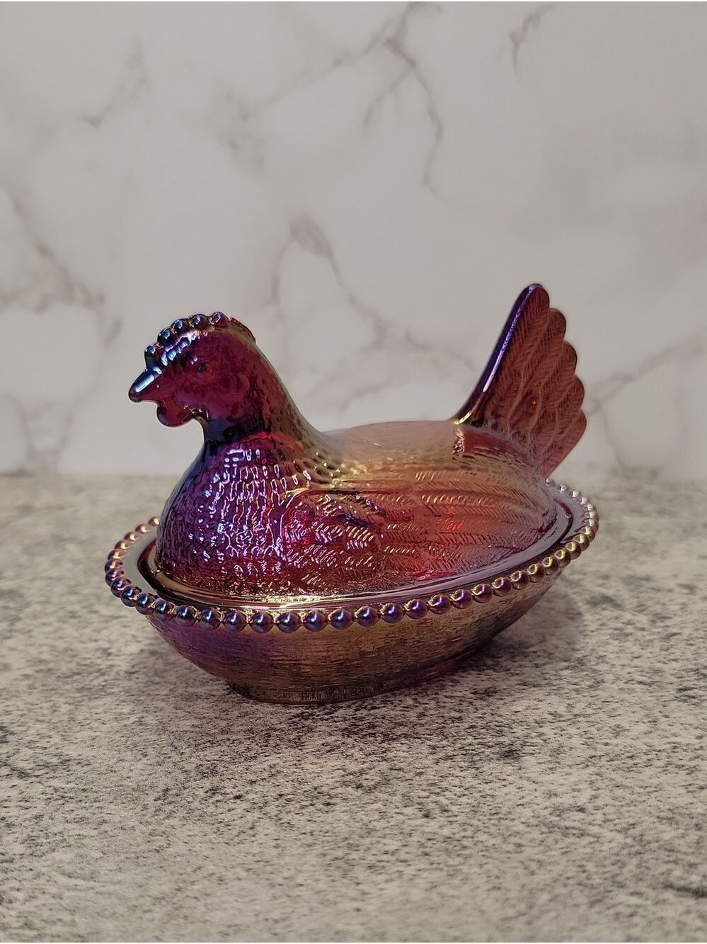 Red Carnival Glass Hen on a nest